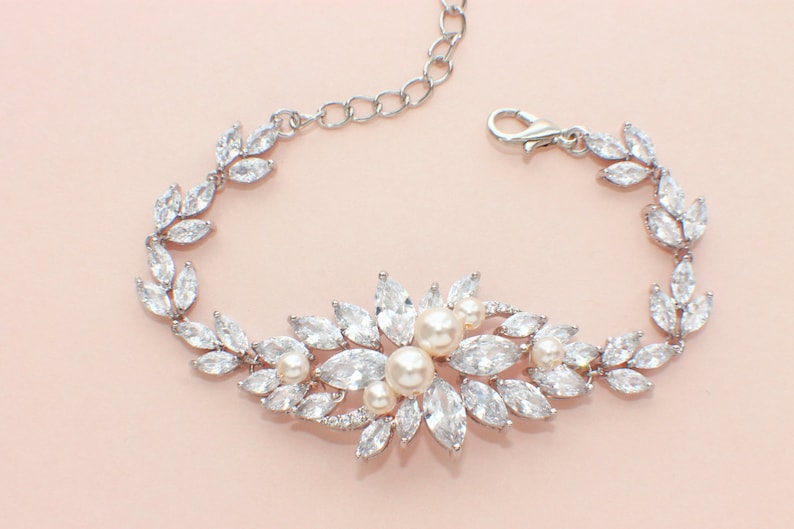 Crystal wedding bracelet, bridesmaid jewelry, crystal bridal bracelet, bridesmaid gift, cz bracelet, pearl bridal jewelry, cubic zirconia image 5