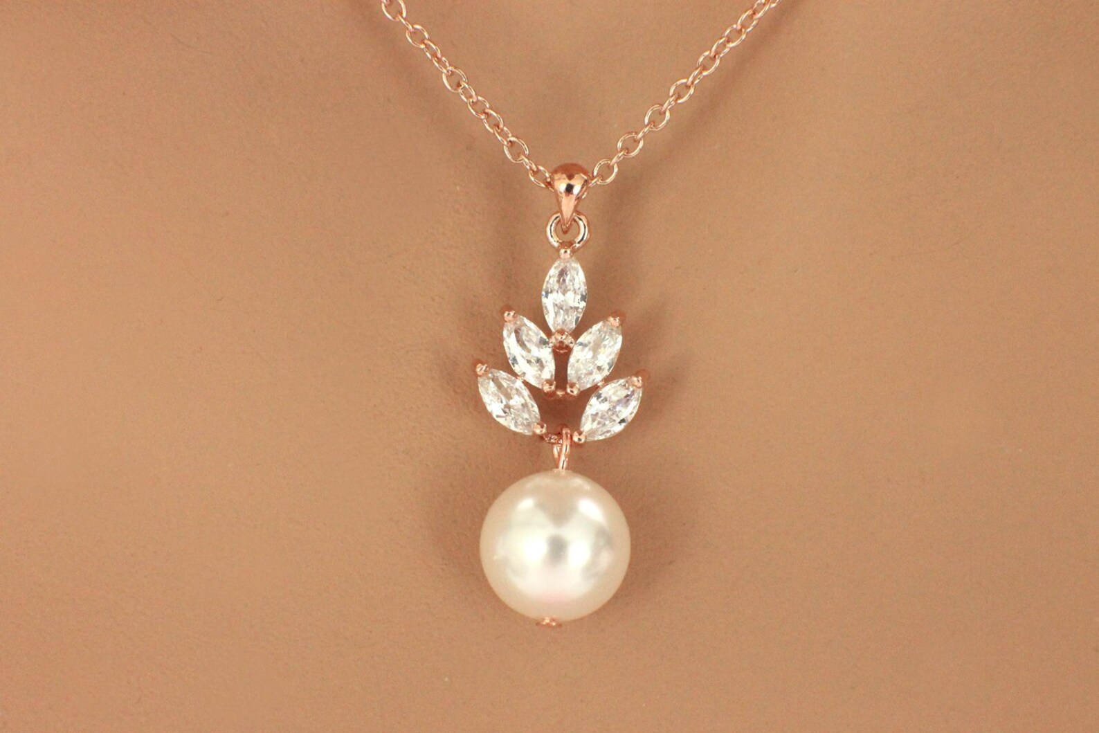 Rose Gold Crystal Necklace Cubic Zirconia Rose Gold Etsy