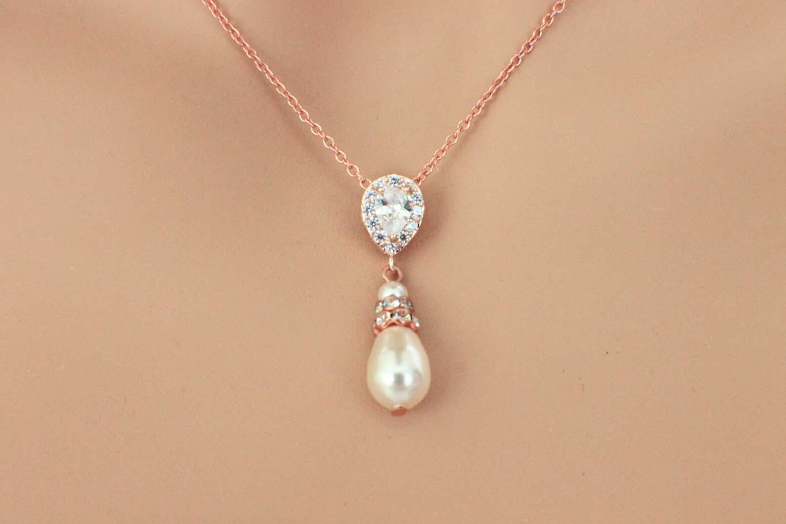 Rose Gold Bridesmaid Jewelry Set Pearl Bridesmaid Necklace Etsy