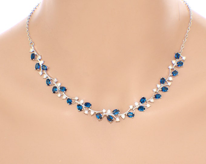 Sapphire Blue Necklace, Blue Bridal Jewelry, Navy Blue Necklace, Navy