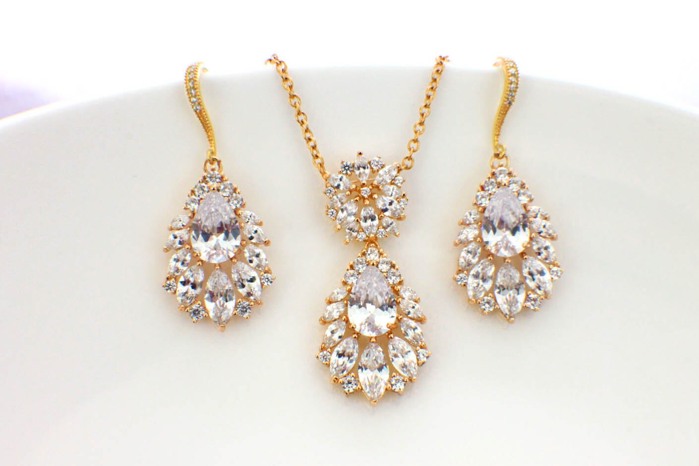 Gold Bridal Jewelry Set Art Deco Wedding Jewelry Set CZ Etsy