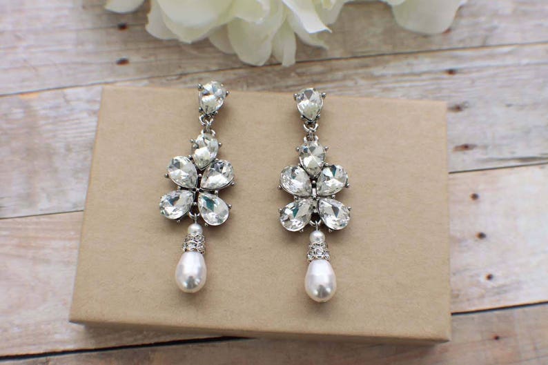 pearl drop earrings pearl crystal earrings wedding jewelry bridal chandelier earrings Crystal chandelier earrings bridal accessories