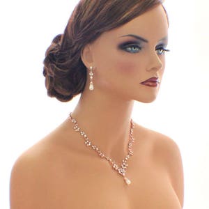 Crystal necklace set, Rose Gold, wedding jewelry set, wedding accessories, pearl bridal jewelry set, vintage style necklace set, weddings image 4