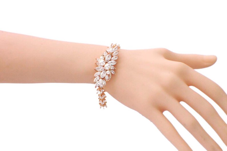 Crystal wedding bracelet, bridesmaid jewelry, crystal bridal bracelet, bridesmaid gift, cz bracelet, pearl bridal jewelry, cubic zirconia image 4