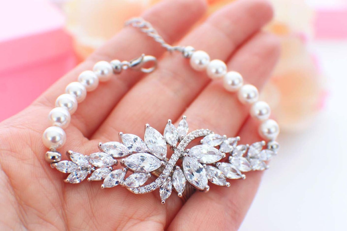 Pearl Bridal Jewelry Set Pearl Bridal Bracelet Pearl Bridal Etsy