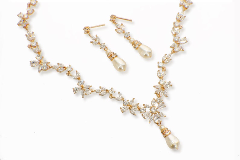 Crystal necklace set, Rose Gold, wedding jewelry set, wedding accessories, pearl bridal jewelry set, vintage style necklace set, weddings image 8