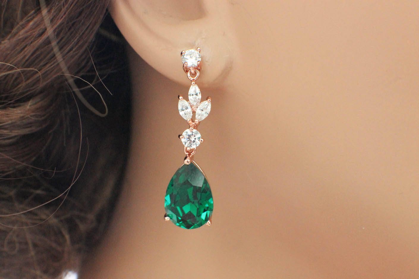 Swarovski Crystal Teardrop Earrings Emerald Green Bridal | Etsy