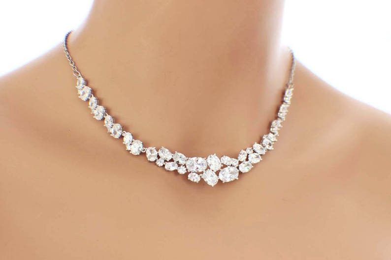 CZ Crystal Cluster Necklace Wedding Accessory Gift for Her - Etsy