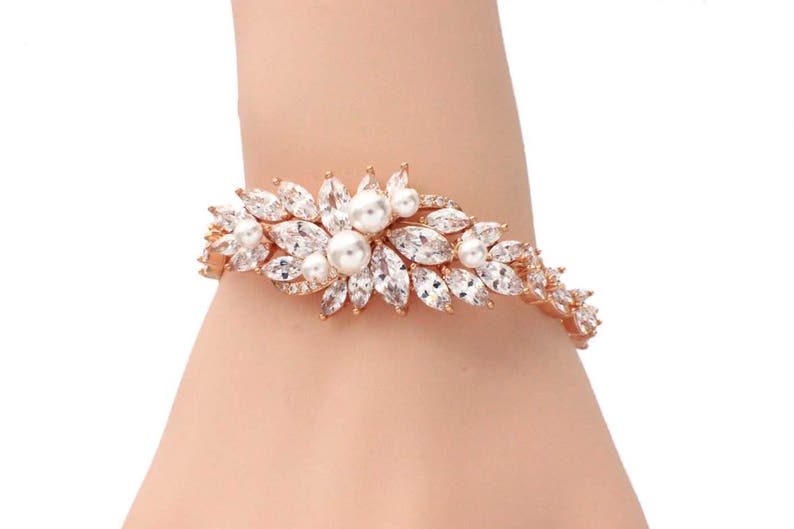 Crystal wedding bracelet, bridesmaid jewelry, crystal bridal bracelet, bridesmaid gift, cz bracelet, pearl bridal jewelry, cubic zirconia image 3