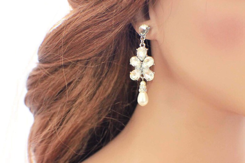 pearl drop earrings pearl crystal earrings wedding jewelry bridal chandelier earrings Crystal chandelier earrings bridal accessories