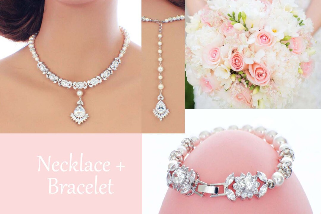 Art Deco Wedding Jewelry Sets for Brides, Swarovski Pearl, Bridal