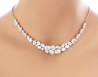 Bridal necklace, Swarovski crystal cubic zirconia rhinestone wedding jewelry CZ bridesmaid gift accessories