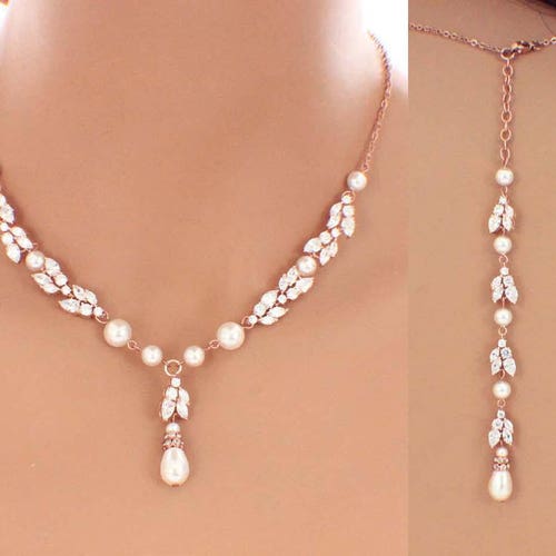 Wedding Accessories Rose Gold Jewelry Set CZ Necklace CZ Etsy
