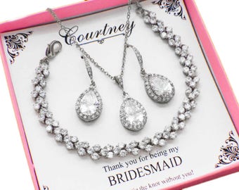 Bridesmaid necklace earring bracelet set, wedding bracelet, bridal party jewelry set, bridesmaid jewelry set, mother of the bride gift