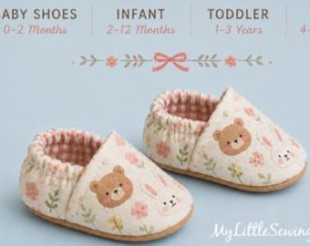 Cartamodello per scarpine da neonato, scarpine per neonati, pantofole per bambini piccoli in formato PDF, progetto di cucito per principianti, regalo per baby shower, 0-6 anni