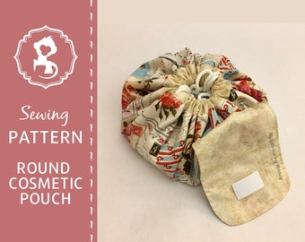 PDF Sewing Pattern - Circular Round Cosmetic Pouch, Cinch bag, Cinch pouch, Round Toiletry Bag, Sewing DIY, Sewing Tutorial, Sewing how-to