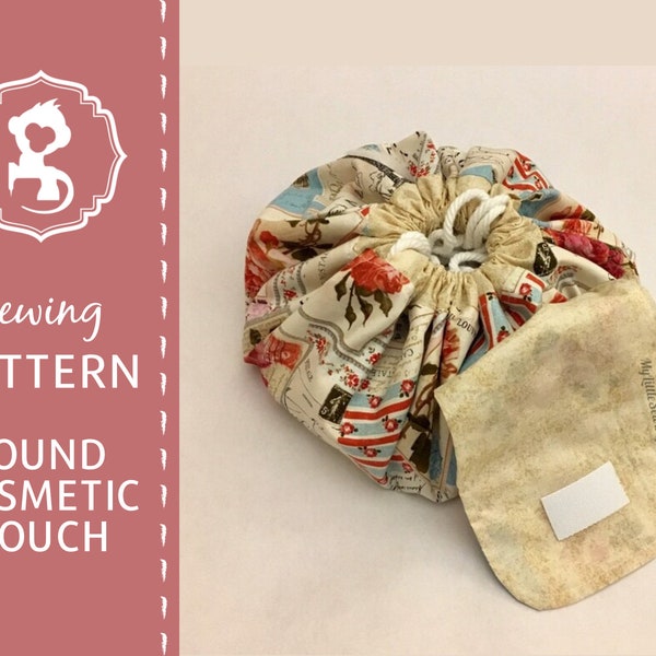 PDF Sewing Pattern - Circular Round Cosmetic Pouch, Cinch bag, Cinch pouch, Round Toiletry Bag, Sewing DIY, Sewing Tutorial, Sewing how-to