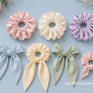 Mönsterpaket med scrunchie, PDF-mönster för hårsnoddar, rosettsnoddar, kaninöronsnoddar, gör-det-själv-håraccessoarer, enkel sömnad
