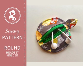 PDF Sewing Pattern - Round Zippered Coin Purse, Circular Headset Holder, Digital Pattern, Sewing DIY, Sewing Tutorial, Sewing how-to
