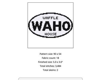Gráfico de punto de cruz con bordado ovalado de Waffle House para descargar en formato digital