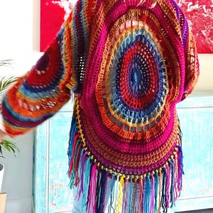 Mandala Crochet Cardigan Pattern: Colorful Boho Sweater (PDF Pattern)
