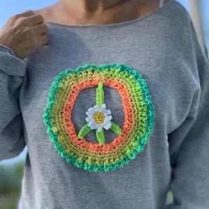 Peace Sign Crochet Applique, Peace Sign for Shirt, Applique Crochet Pattern, Peace Sign Crochet Pattern, Peace Sign Pattern, Hippie Crochet