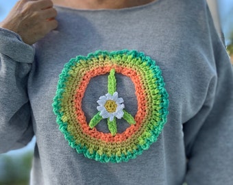 Peace Sign Crochet Applique Pattern: Hippie Style (PDF Pattern)