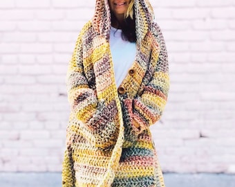 Crochet Coat Pattern, Boho Crochet Pattern, Hooded Sweater Coat, Coat Pattern Women, Hooded Coat, Hooded Sweater, Crochet Sweater Coat, DIY