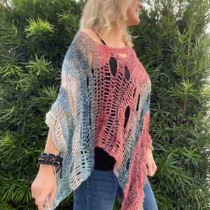 Freeform Crochet Pattern, Freeform Poncho Pattern, Easy Crochet Pattern, Boho Poncho Tutorial, Freeform Crochet Beginner Tutorial, Poncho image 4