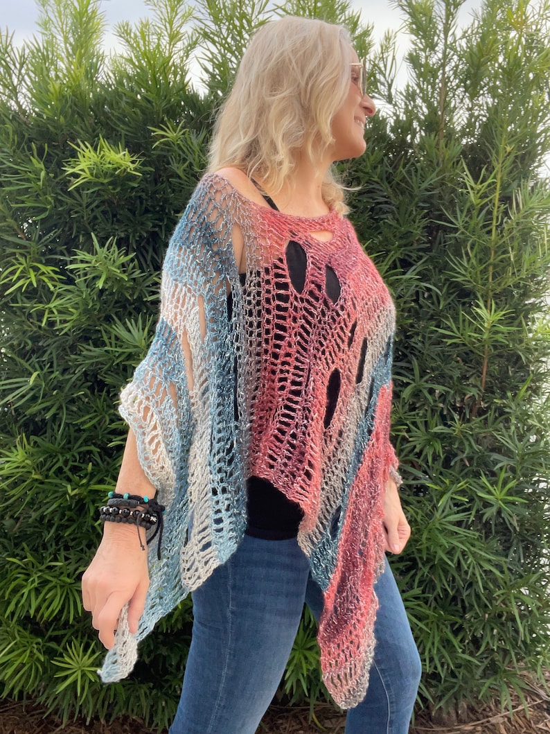 Freeform Crochet Pattern, Freeform Poncho Pattern, Easy Crochet Pattern, Boho Poncho Tutorial, Freeform Crochet Beginner Tutorial, Poncho image 4