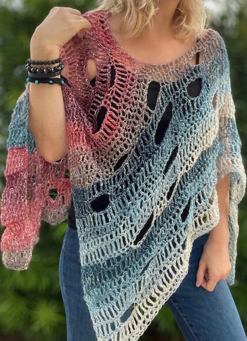 Freeform Crochet Pattern, Freeform Poncho Pattern, Easy Crochet Pattern, Boho Poncho Tutorial, Freeform Crochet Beginner Tutorial, Poncho image 2