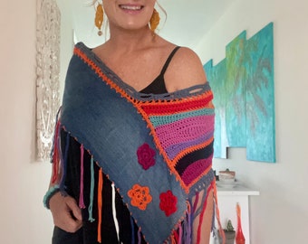 Handmade Poncho, One of a Kind Poncho, Handmade Top, Boho Poncho, Boho Clothing, Boho Clothes, Womens Boho, Artistic Clothing