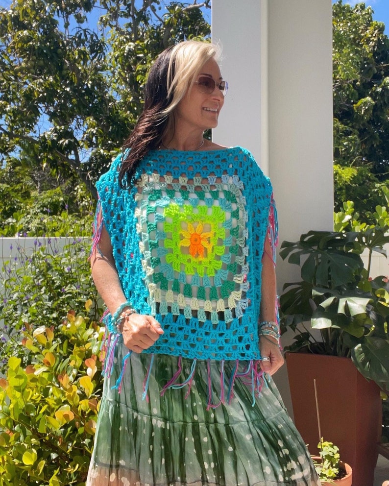 Flower Child Poncho, Crochet Pattern, Boho Poncho, Boho Crochet Pattern, Boho Pattern, Hippie Crochet, Hippie Clothing, Bohemian Top, Summer image 9