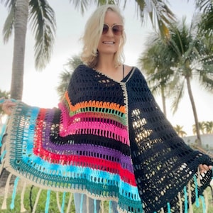 Poncho, Crochet Poncho, Bohemian Poncho, Boho Poncho, Bohemian Top, Rainbow Top, Rainbow Poncho, Womens Boho Top, Boho Clothing