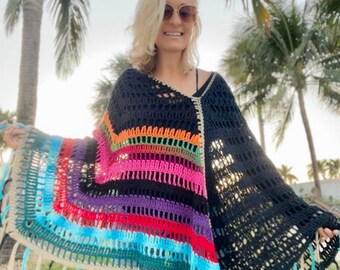 Poncho, Crochet Poncho, Bohemian Poncho, Boho Poncho, Bohemian Top, Rainbow Top, Rainbow Poncho, Womens Boho Top, Boho Clothing