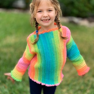 Girls Crochet Sweater Pattern, Rainbow Sweater Pattern, Rainbow Top, Girls Crochet Top Pattern, Kids Crochet Pattern, Boho Crochet Pattern,