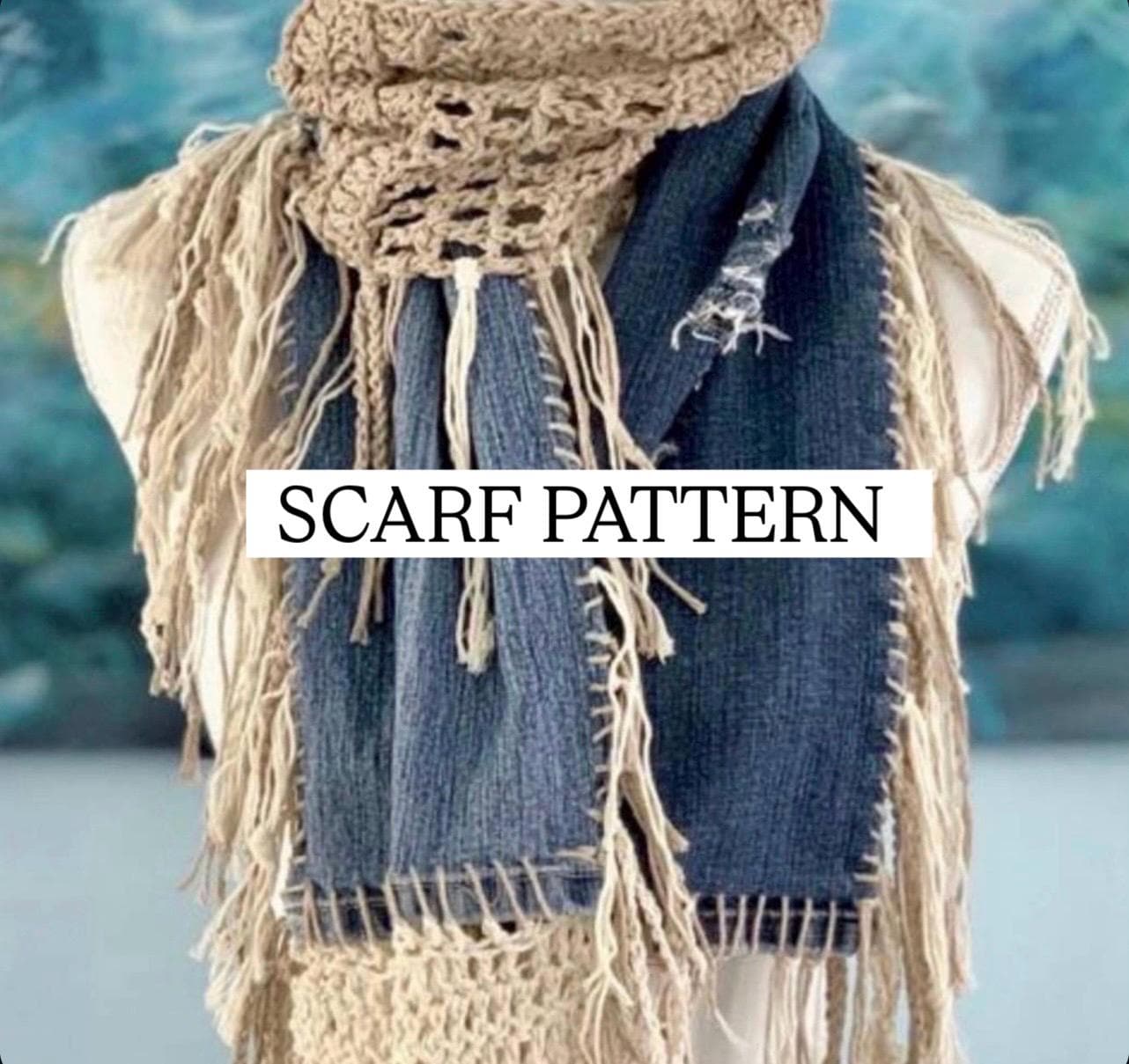 Crochet Upcycled Denim Scarf Pattern: Boho Fringe Scarf