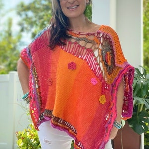 Spring Flower Poncho, Colorful Spring Poncho, Crochet Poncho, Off the Shoulder Poncho, Boho Crochet, Boho Top, Poncho Crochet, Boho Poncho,