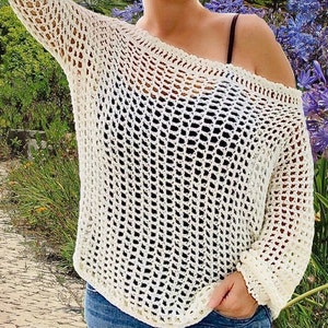 Crochet Sweater Pattern, Cotton Sweater, Easy Sweater Pattern, Easy Crochet, Boho Crochet, Crochet Pattern, Womens Sweater, Comfy Sweater image 1