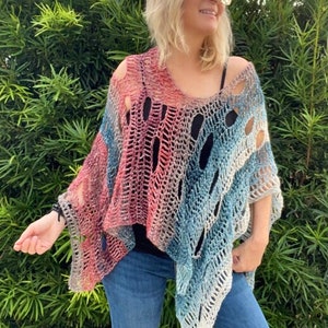 Freeform Crochet Pattern, Freeform Poncho Pattern, Easy Crochet Pattern, Boho Poncho Tutorial, Freeform Crochet Beginner Tutorial, Poncho image 3