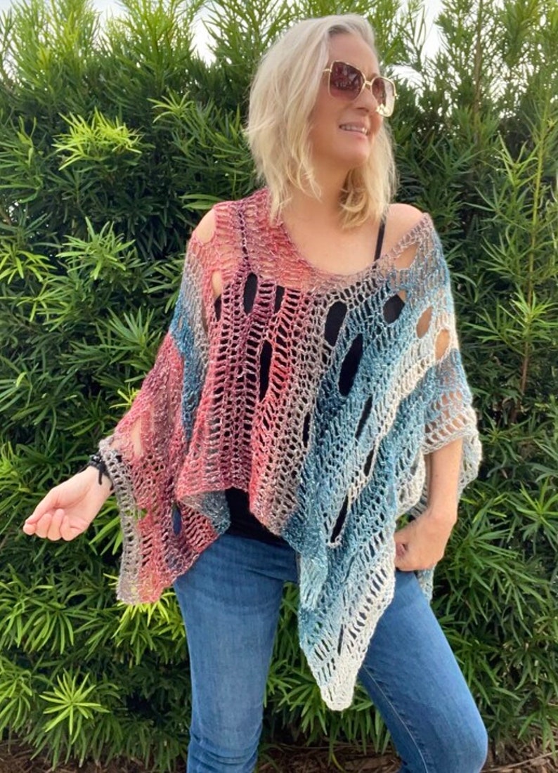 Freeform Crochet Pattern, Freeform Poncho Pattern, Easy Crochet Pattern, Boho Poncho Tutorial, Freeform Crochet Beginner Tutorial, Poncho image 3