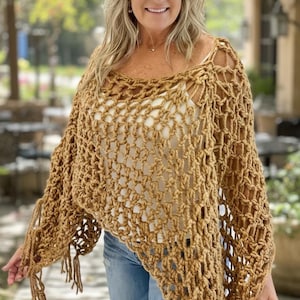 Boho Lace Poncho Crochet Pattern: Easy Plus Size Top (PDF Pattern)