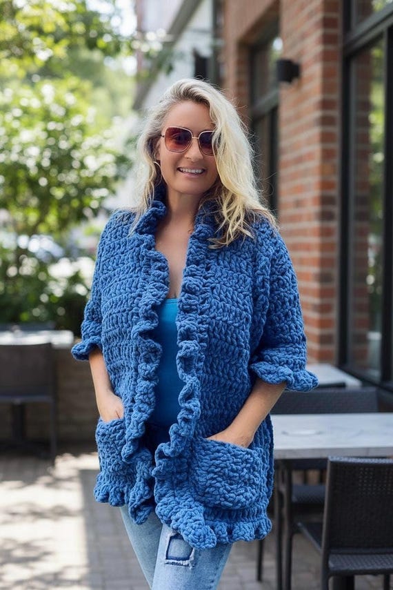 Crochet Comfy Cardigan: Blue Lounge Wear - Etsy