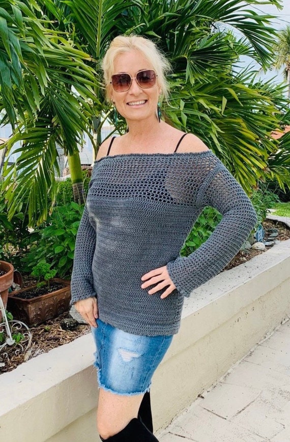 Easy Sweater Pattern, Crochet Sweater Pattern, Easy Crochet Pattern, Boho Crochet, Boho Top, Womens Sweater, Ruffle Sleeve Sweater, DIY
