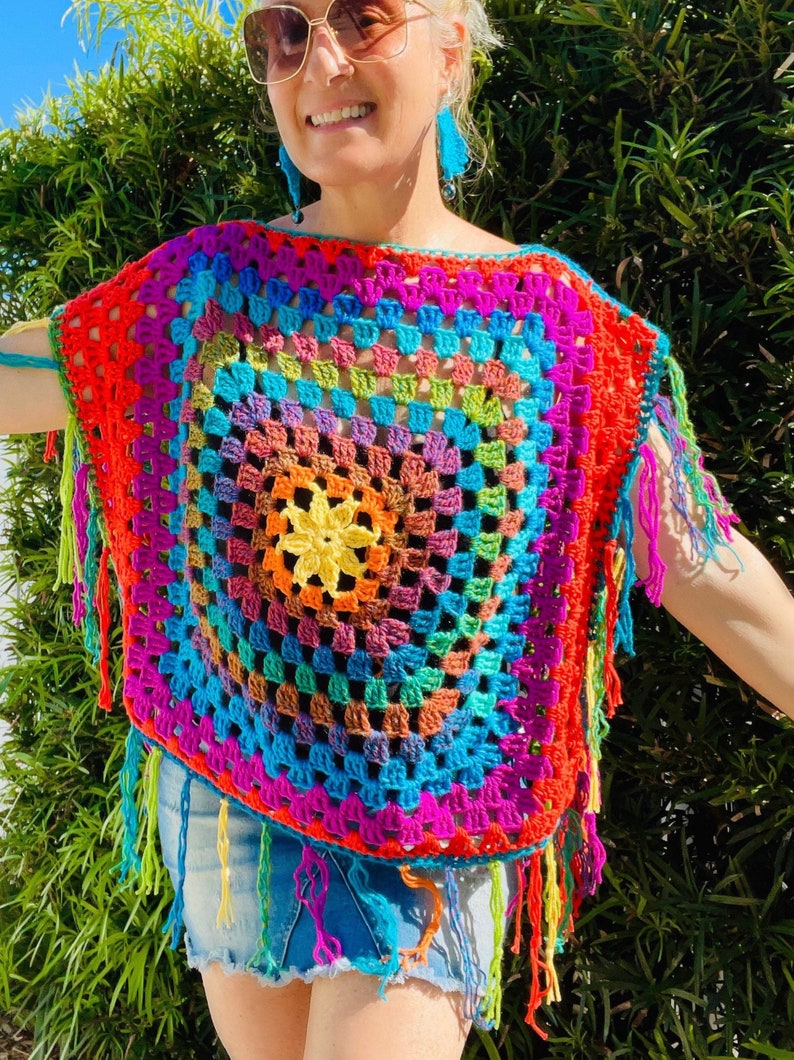 Flower Child Poncho, Crochet Pattern, Boho Poncho, Boho Crochet Pattern, Boho Pattern, Hippie Crochet, Hippie Clothing, Bohemian Top, Summer image 2