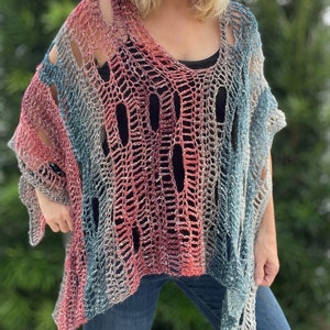 Freeform Crochet Pattern, Freeform Poncho Pattern, Easy Crochet Pattern, Boho Poncho Tutorial, Freeform Crochet Beginner Tutorial, Poncho image 6