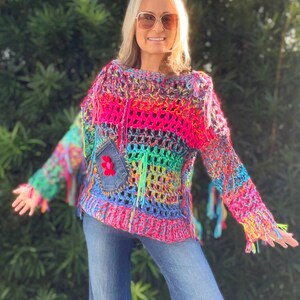 Crochet Sweater Pattern, Crochet Pattern, Colorful Crochet Sweater, Womens Sweater Pattern, Boho Crochet, DIY Sweater, Crochet Top image 4