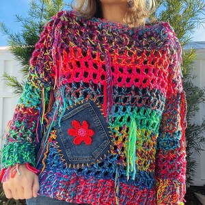 Crochet Sweater Pattern, Crochet Pattern, Colorful Crochet Sweater, Womens Sweater Pattern, Boho Crochet, DIY Sweater, Crochet Top image 2