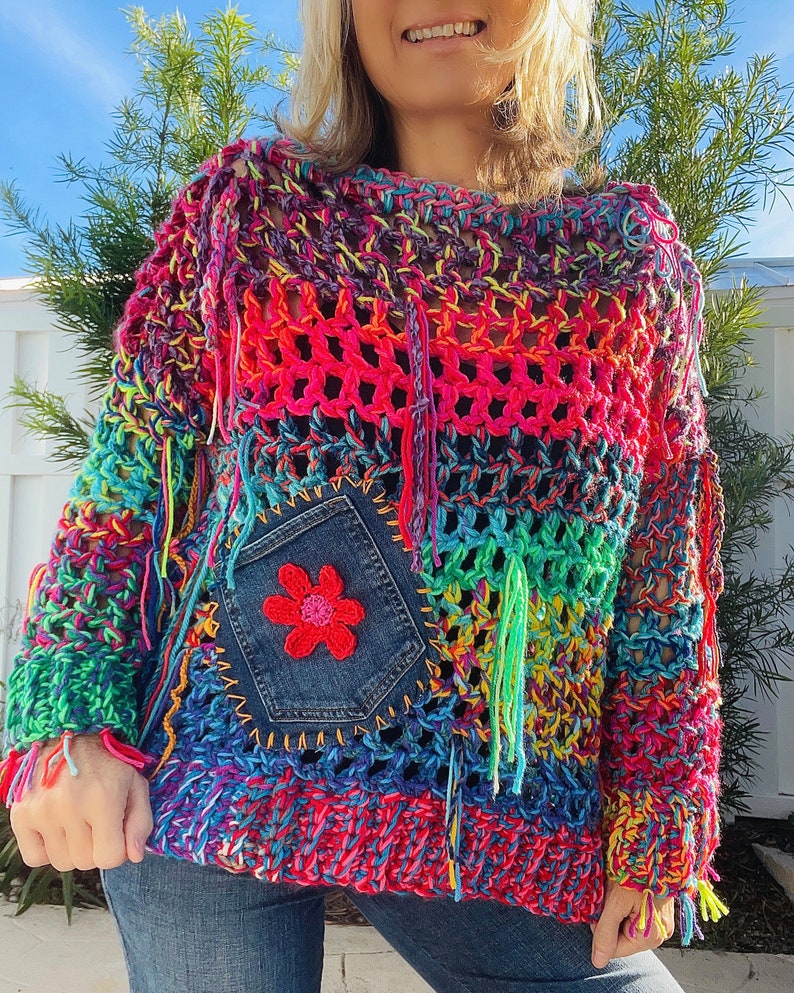 Crochet Sweater Pattern, Crochet Pattern, Colorful Crochet Sweater, Womens Sweater Pattern, Boho Crochet, DIY Sweater, Crochet Top image 2