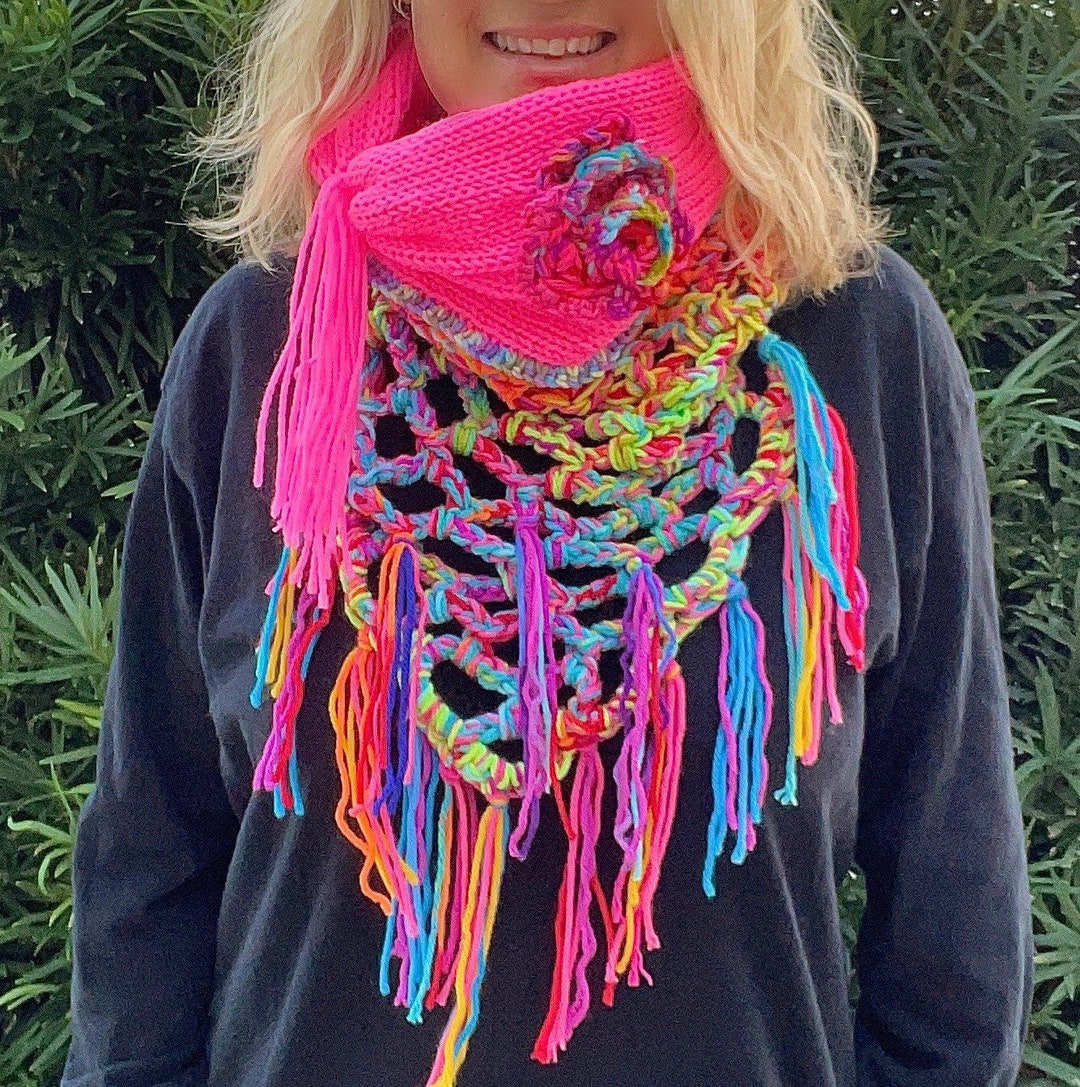 Pink Scarf Pink Knit Scarf Pink Crochet Scarf Colorful Crochet Scarf